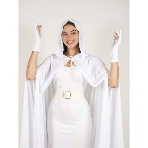 White Witch Velvet Hooded Cloak Halloween Cape Queen King Renaissance Medieval - Picture 2 of 6